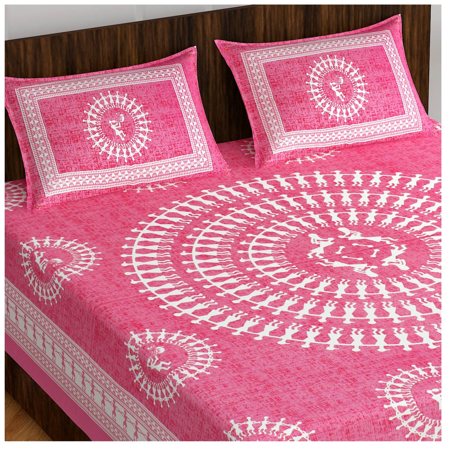 Cotton Double Bedsheet With Pillow Covers - Pink - front_view