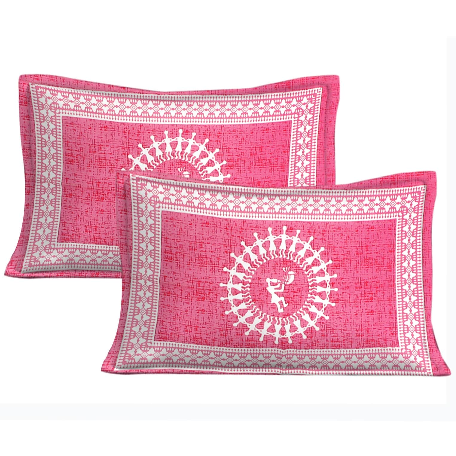 Cotton Double Bedsheet With Pillow Covers - Pink - top_view