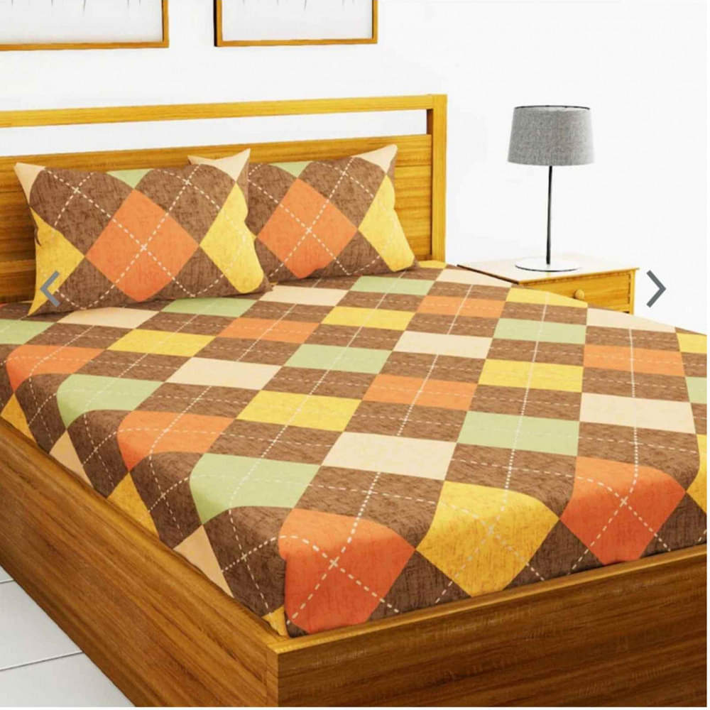 Poly Cotton Double Bedsheet With Pillow Covers - Brown - photo