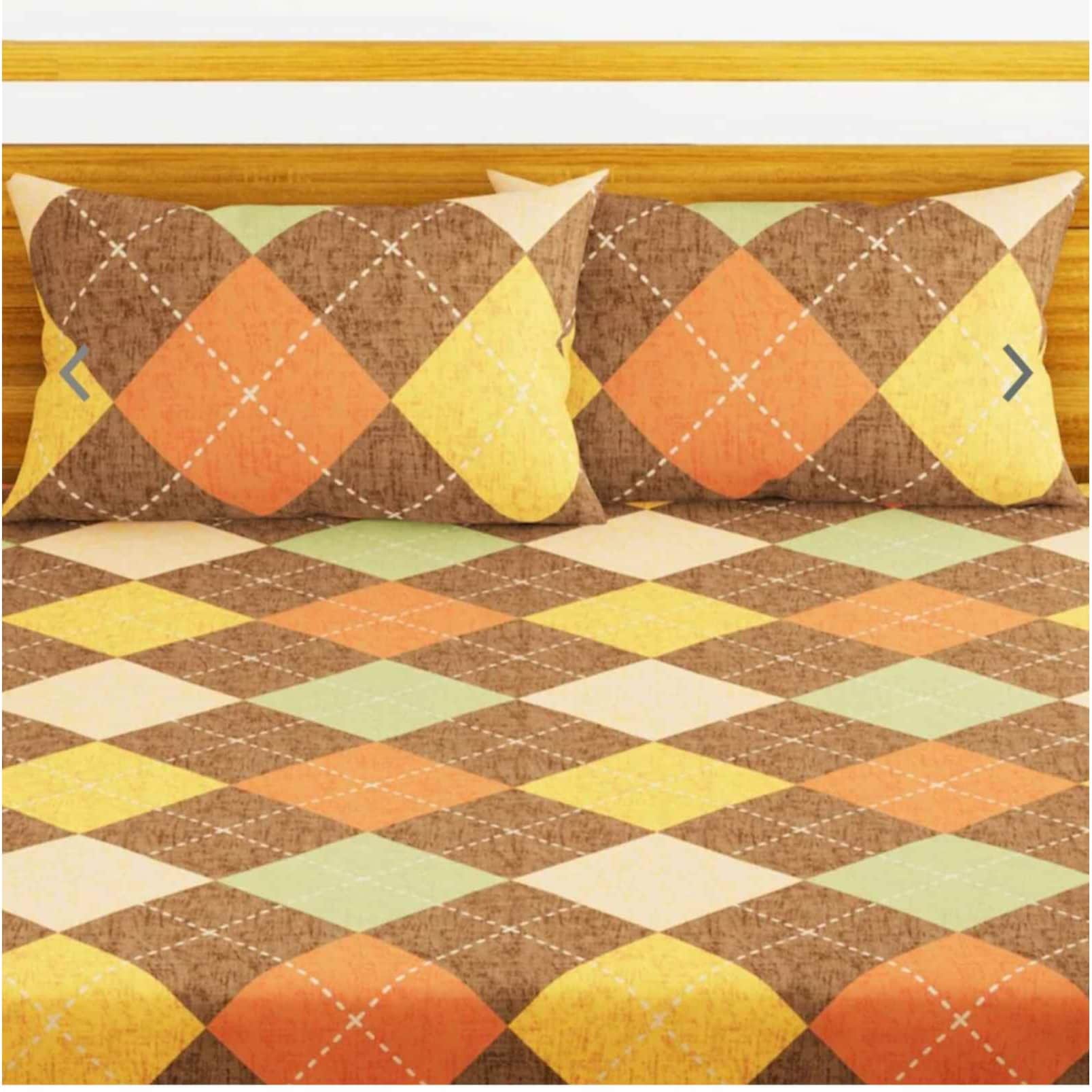 Poly Cotton Double Bedsheet With Pillow Covers - Brown - front_view