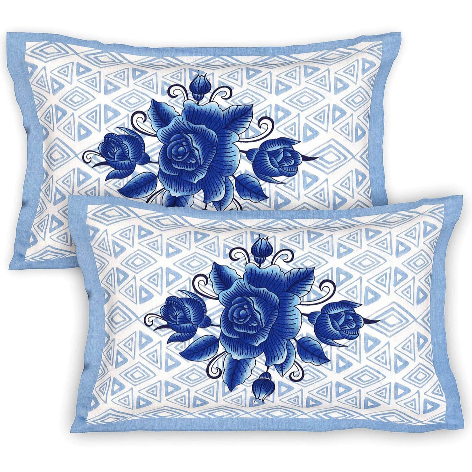 Cotton Printed Double Bed sheet With Pillow Covers - Blue - top_view