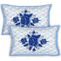 Cotton Printed Double Bed sheet With Pillow Covers - Blue - top_view
