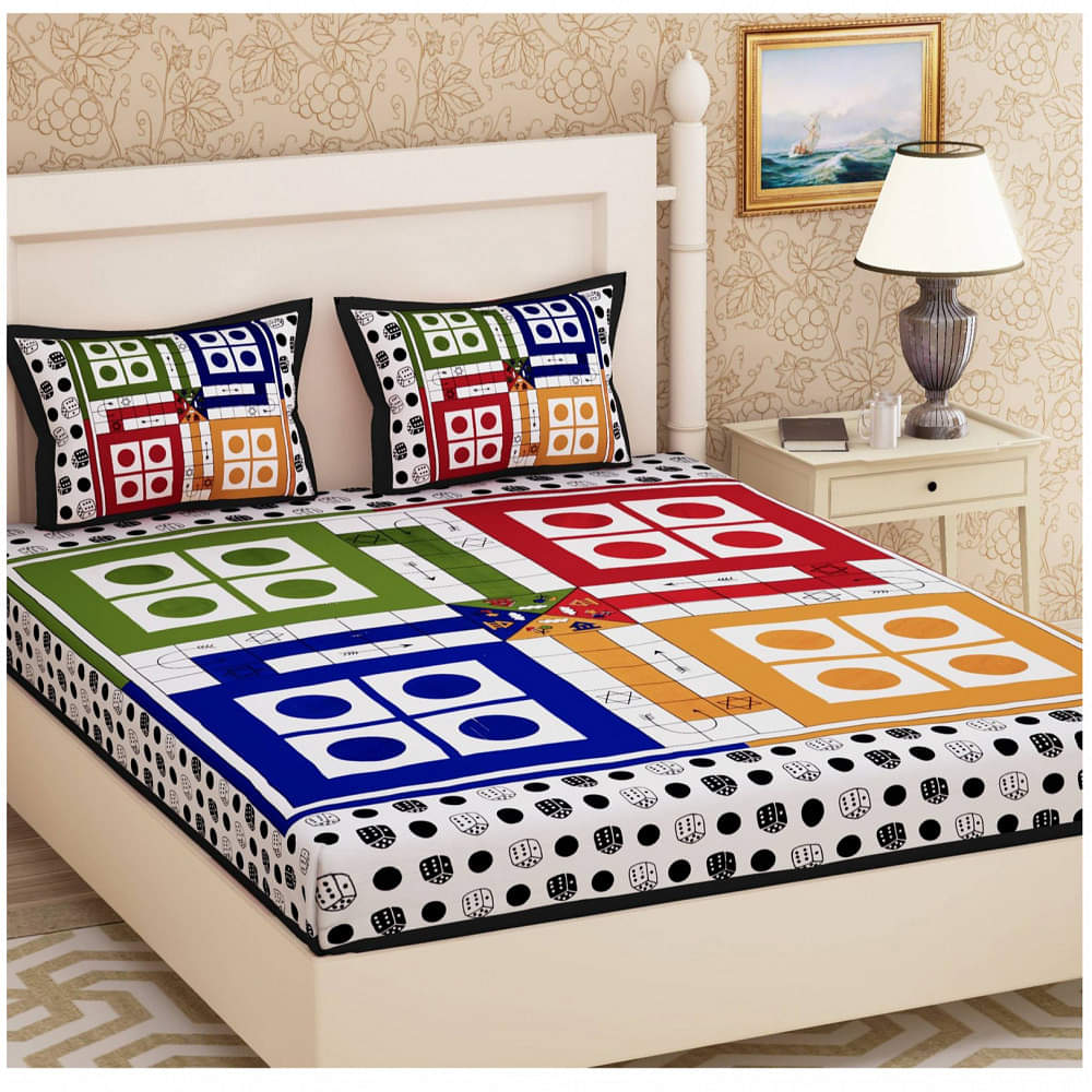 Ludo Print Double Bed sheet With Pillow Covers - photo