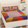 Cotton Printed Double Bedsheet With Pillow Covers - Multicolor - rear_view