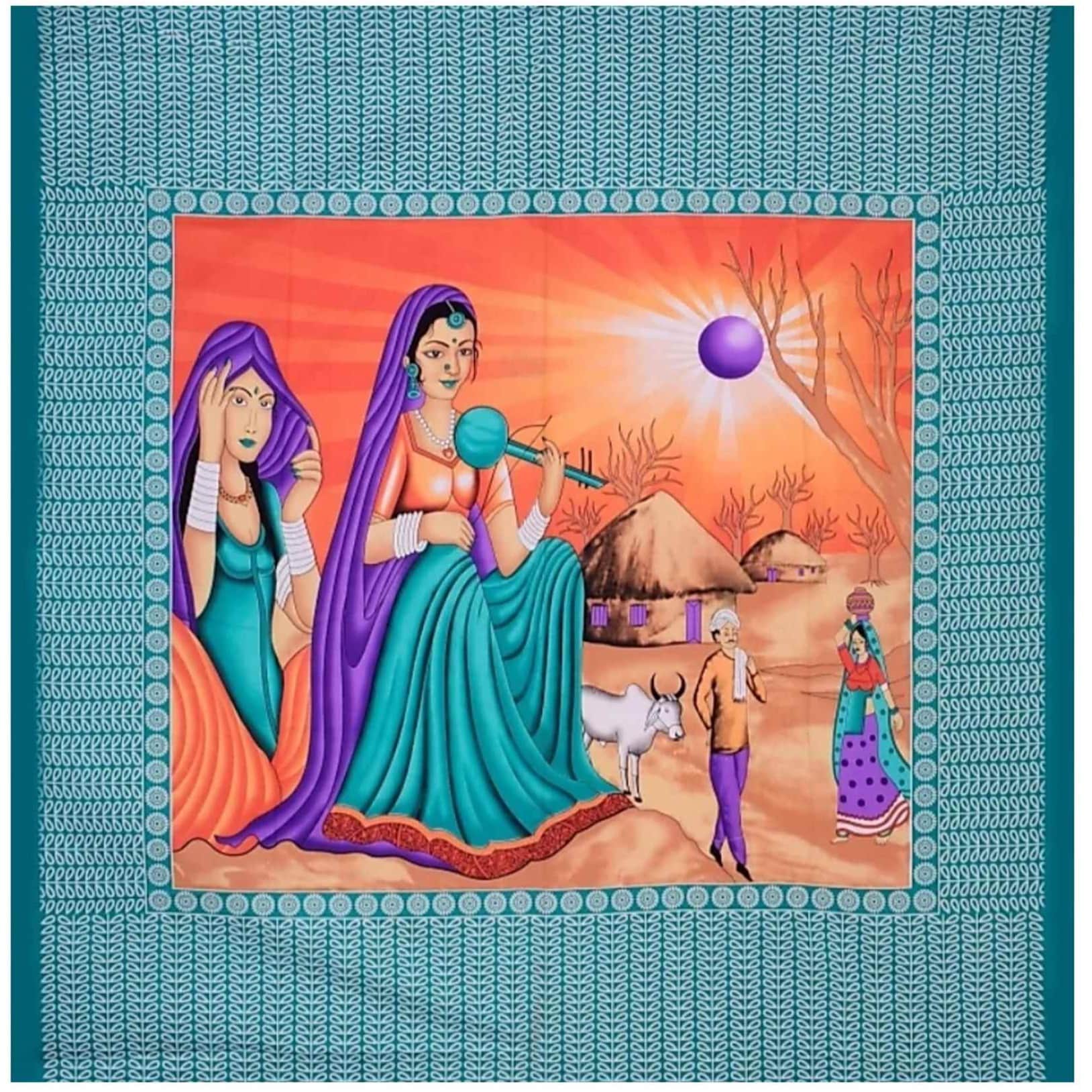 Cotton Double Bedsheet With Pillow Covers Jaipuri Print - Blue - front_view