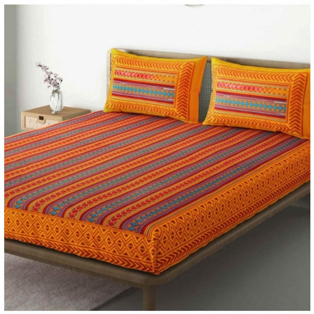 Cotton Double Bedsheet With Pillow Covers Jaipuri Print - photo