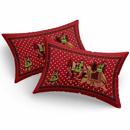 Cotton Double Bedsheet With Pillow Covers Jaipuri Print - Red