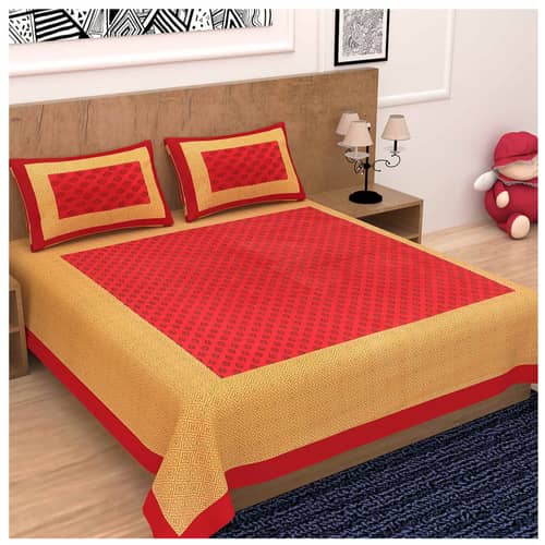 Pure Cotton Double Bedsheet with Pillow Covers - Red