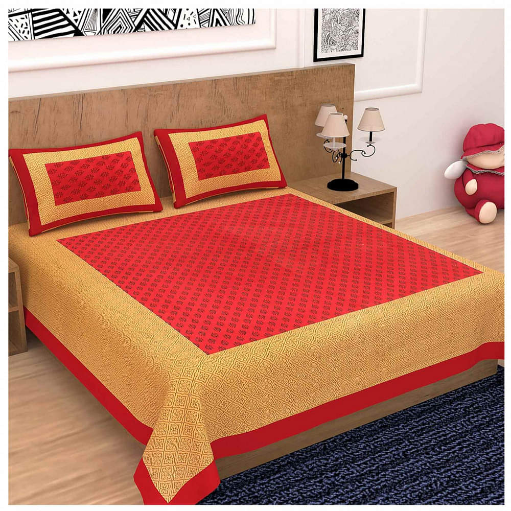 Pure Cotton Double Bedsheet with Pillow Covers - Red - photo