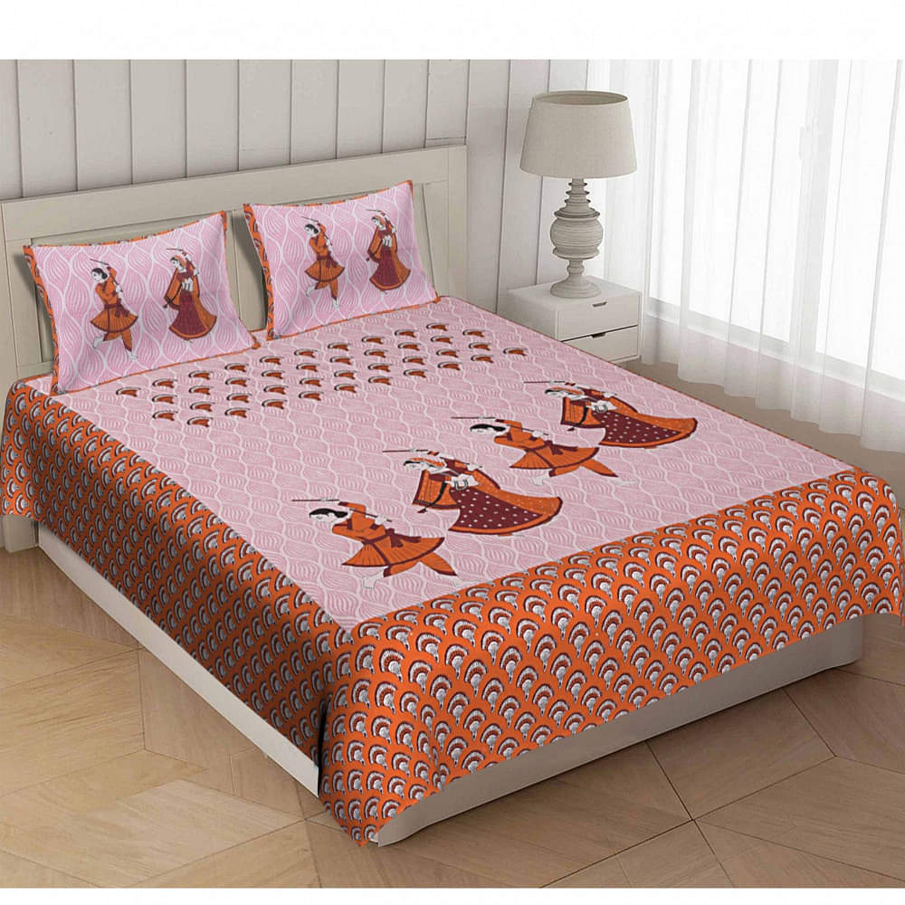 Cotton Double Bedsheet With Pillow Covers Jaipuri Print - Pink - photo