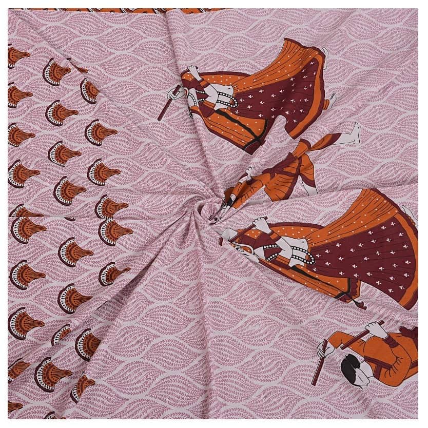 Cotton Double Bedsheet With Pillow Covers Jaipuri Print - Pink - top_view