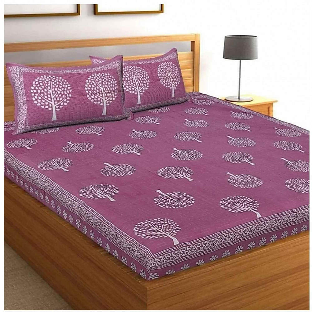 Cotton Double Bedsheet With Pillow Covers Jaipuri Print - Pink - photo