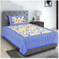 Pure Cotton Single Bedsheet With Pillow Cover - Blue - photo