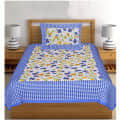 Pure Cotton Single Bedsheet With Pillow Cover - Blue - front_view