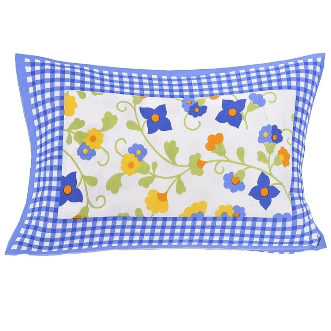 Pure Cotton Single Bedsheet With Pillow Cover - Blue - top_view