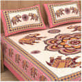 Cotton Double Bedsheet With Pillow Covers Jaipuri Print - Peach - front_view