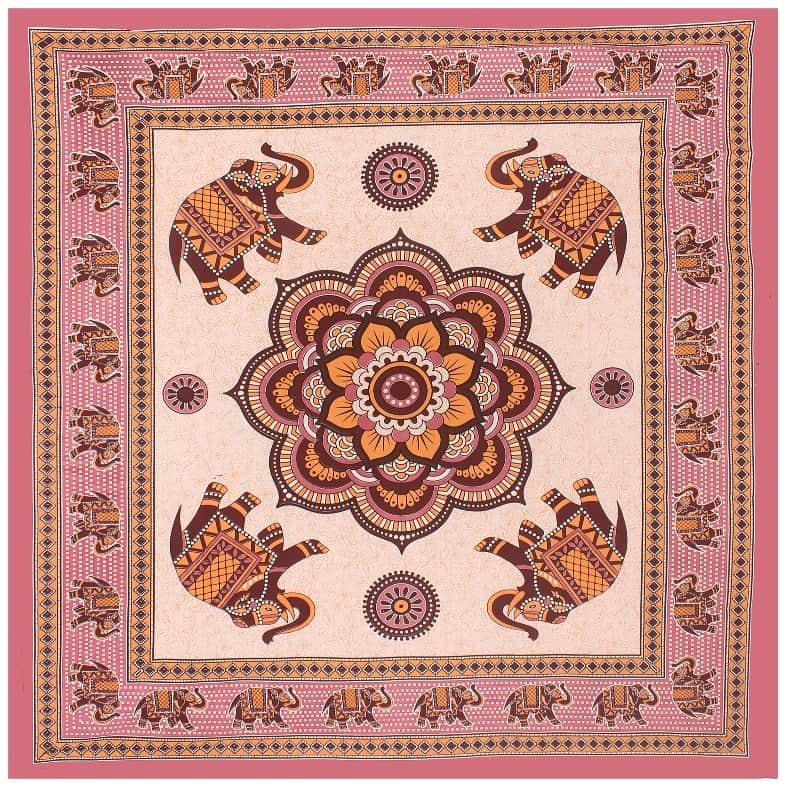 Cotton Double Bedsheet With Pillow Covers Jaipuri Print - Peach - top_view