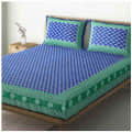 Cotton Double Bedsheet With Pillow Covers Jaipuri Print - Blue - photo