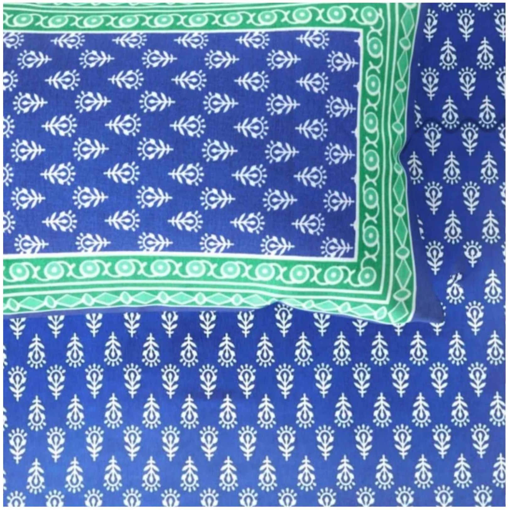 Cotton Double Bedsheet With Pillow Covers Jaipuri Print - Blue - rear_view