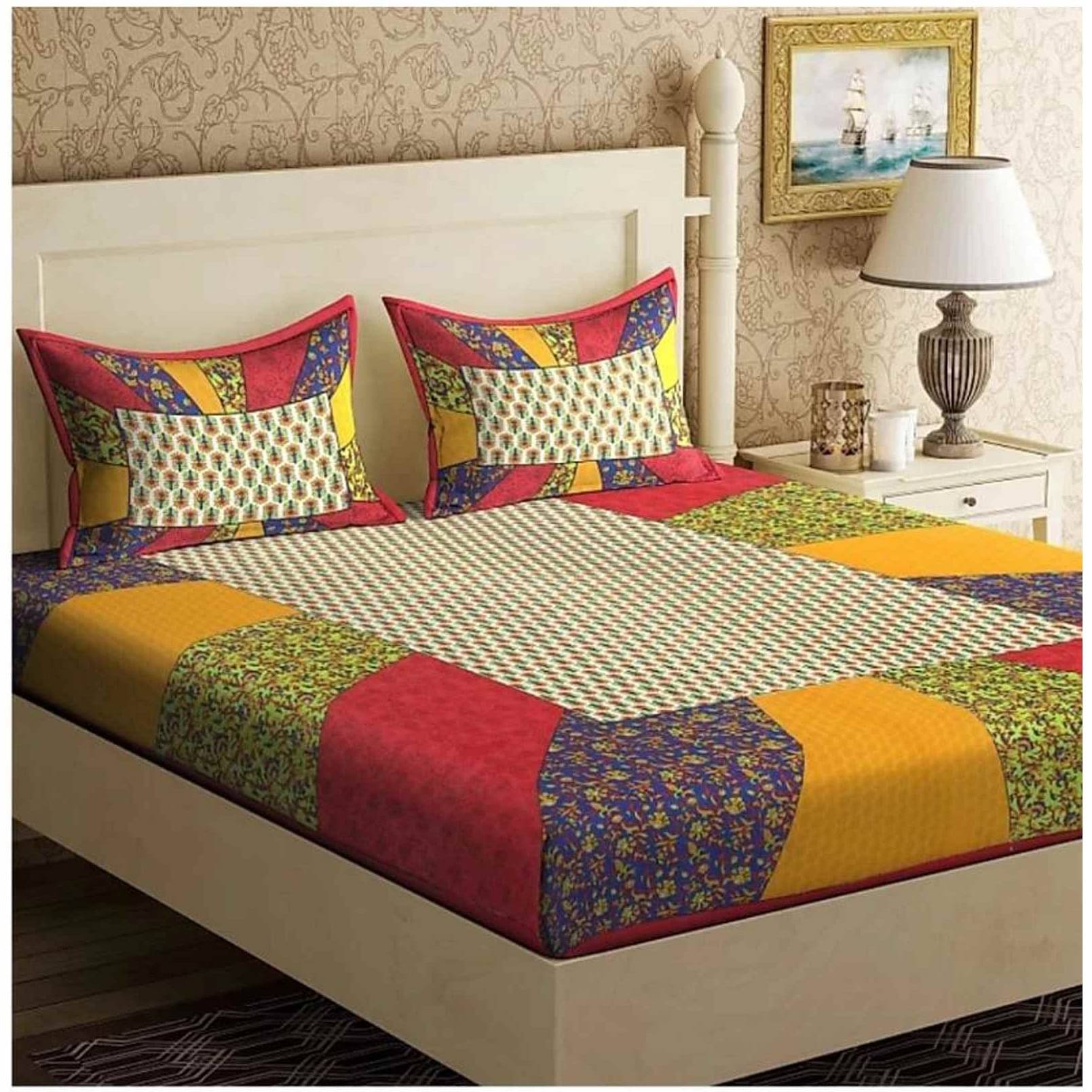 Cotton Double Bedsheet With Pillow Covers Jaipuri Print