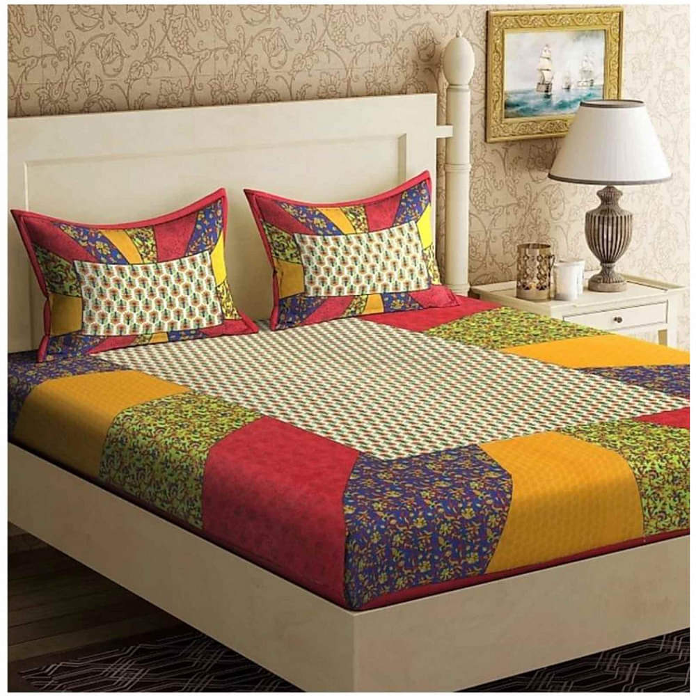Cotton Double Bedsheet With Pillow Covers Jaipuri Print - photo