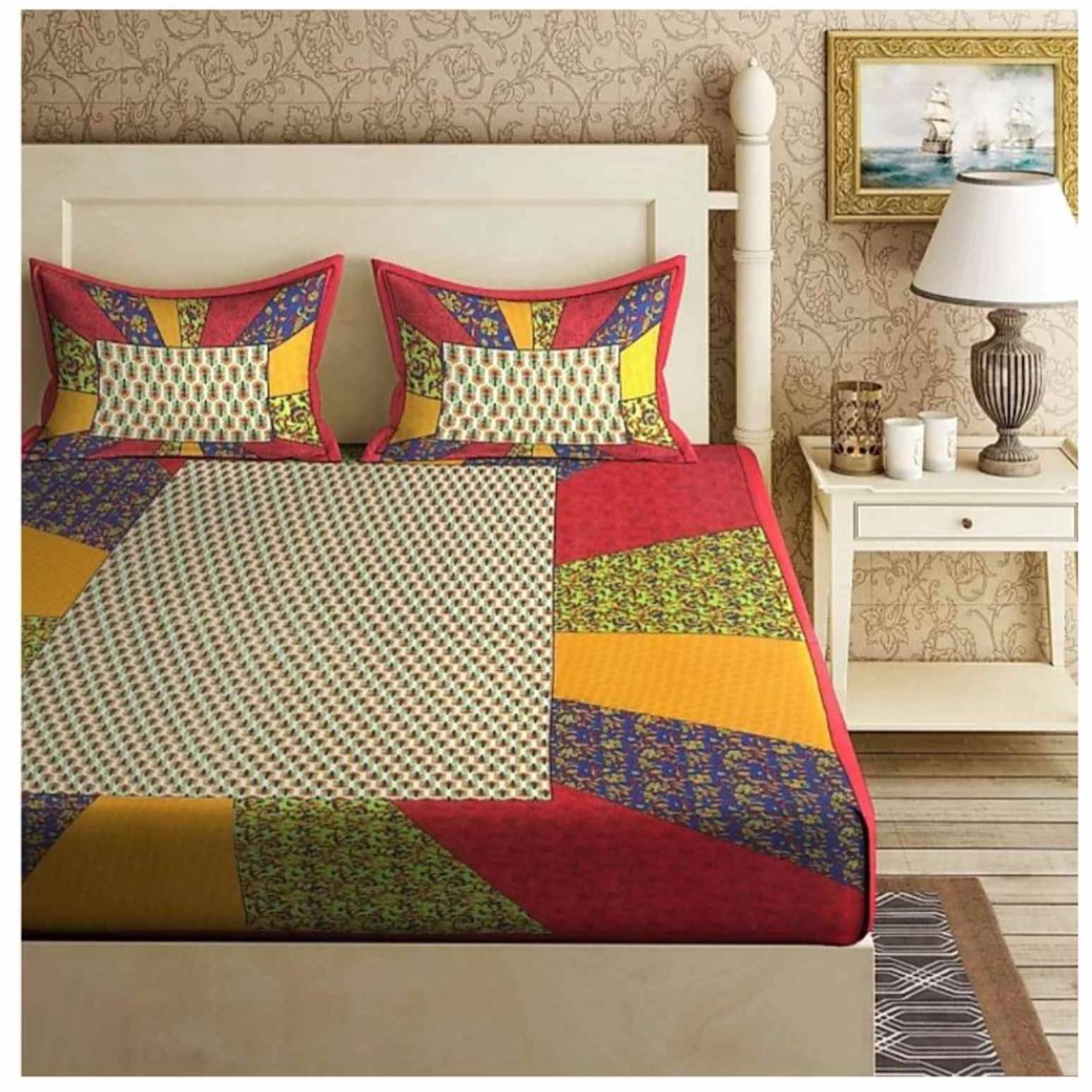 Cotton Double Bedsheet With Pillow Covers Jaipuri Print