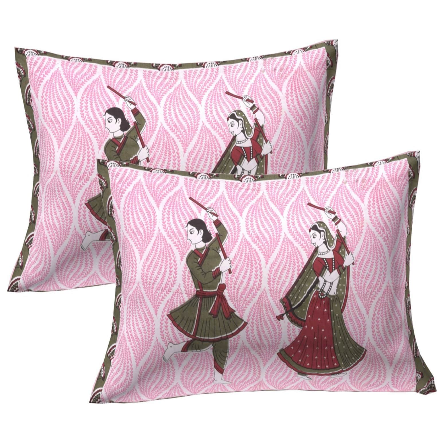Double Bedsheet With Pillow Covers Jaipuri Print - Pink - top_view