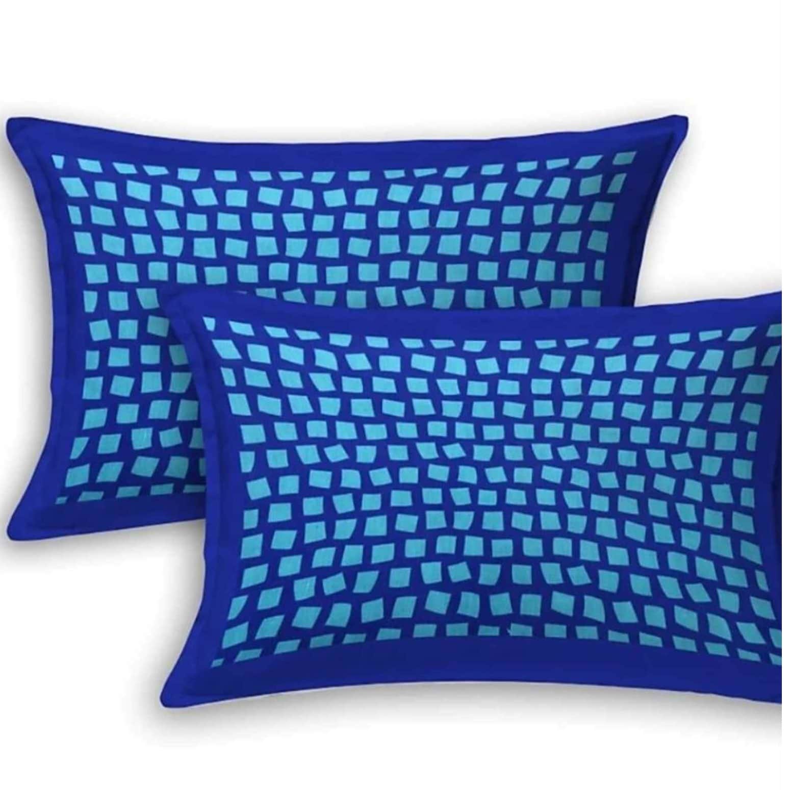 Cotton Double Bedsheet With Pillow Covers Jaipuri Print - Blue - rear_view