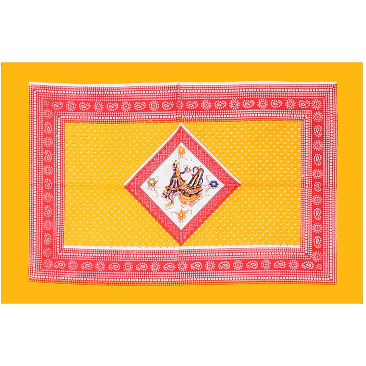 Cotton Double Bedsheet With Pillow Covers Jaipuri Print - Yellow - rear_view