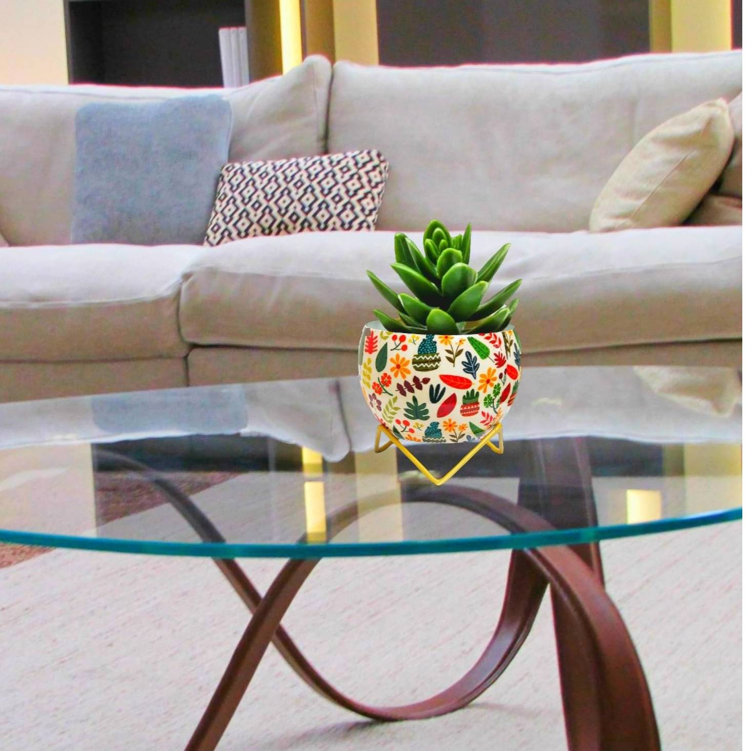 Leaves Cactus Metal Pot 5"