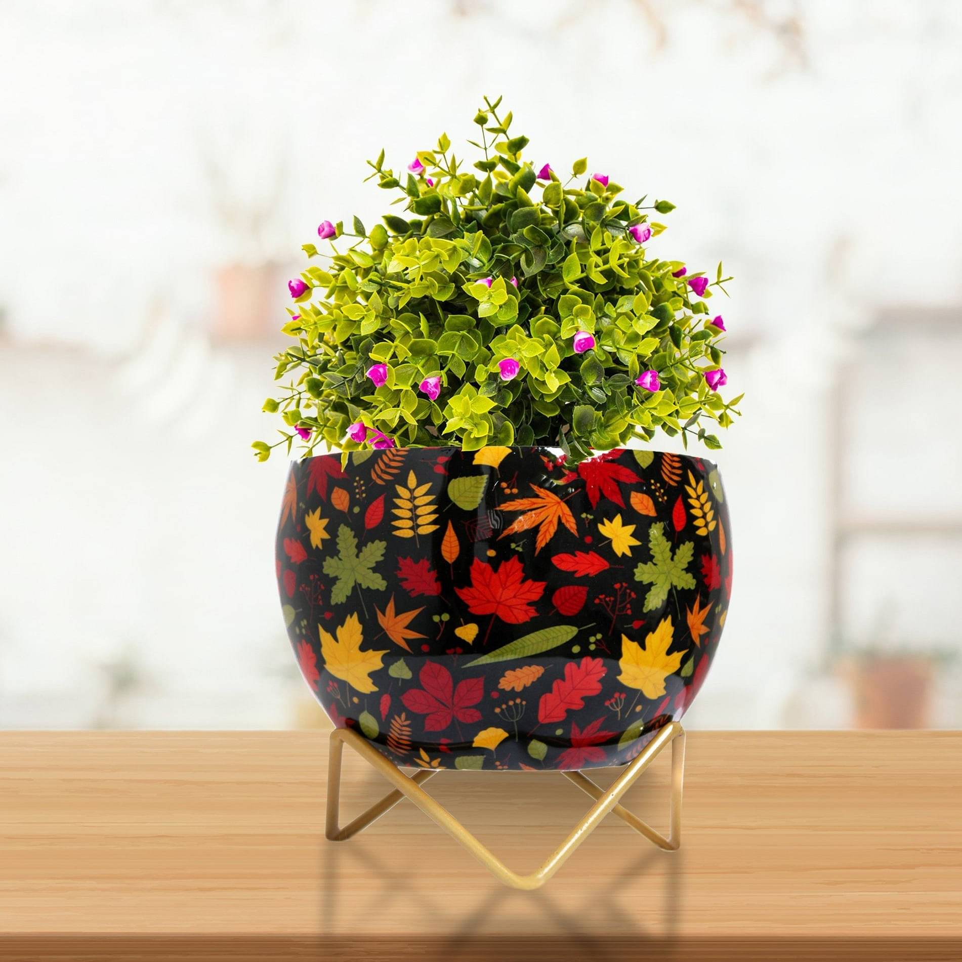 Beautiful Maple Leaves Metal Pot 5"