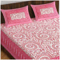 Cotton Double Bedsheet With Pillow Covers Jaipuri Print - Pink - front_view