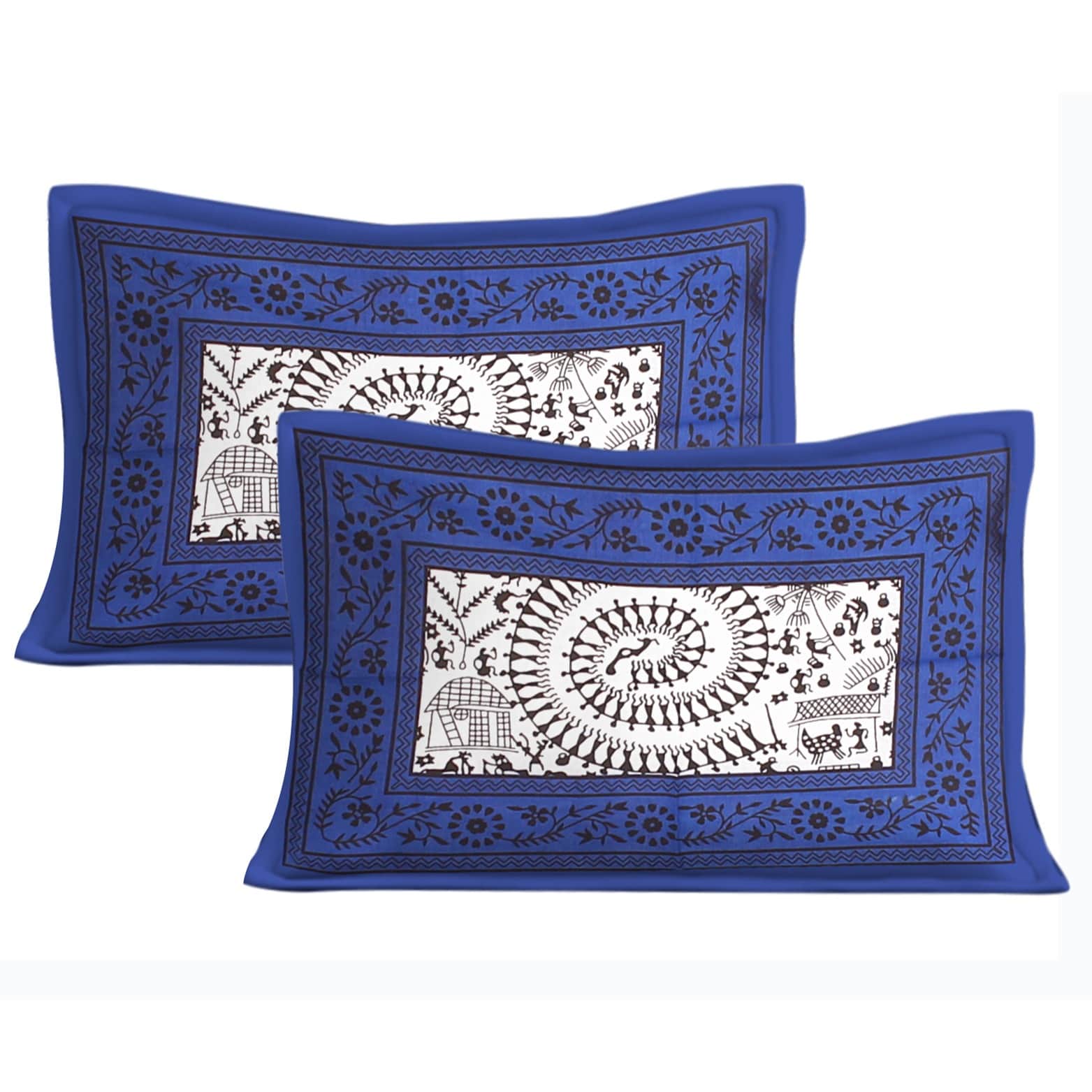 Cotton Double Bed sheet With Pillow Covers Jaipuri Print - Blue - top_view