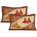 Cotton Double Bed sheet With Pillow Covers Jaipuri Print - Maroon - top_view