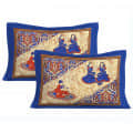 Cotton Double Bedsheet With Pillow Covers Jaipuri Print - Blue - top_view