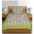 Pure Cotton Single Bedsheet With Pillow Cover - Green - front_view