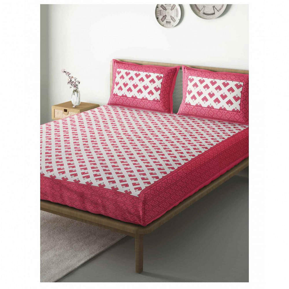 Pure Cotton Double Bedsheet with Pillow Covers - Pink - photo