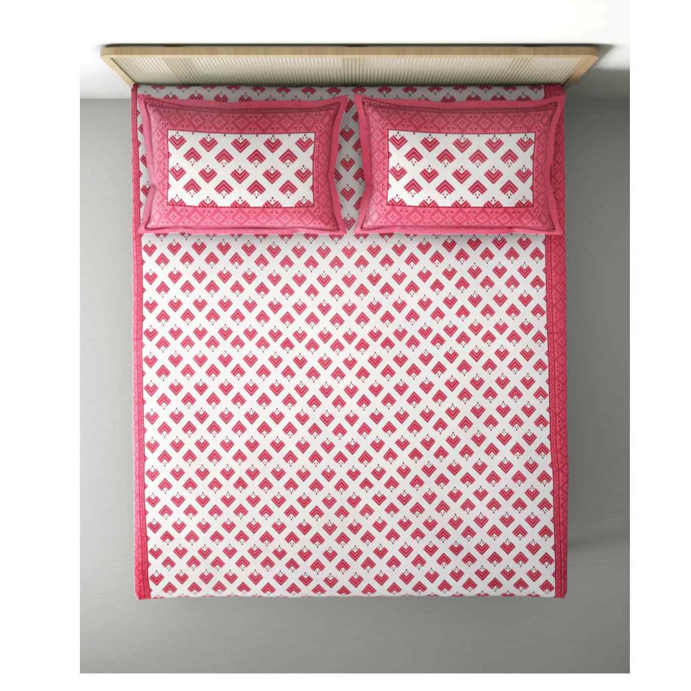 Pure Cotton Double Bedsheet with Pillow Covers - Pink - top_view