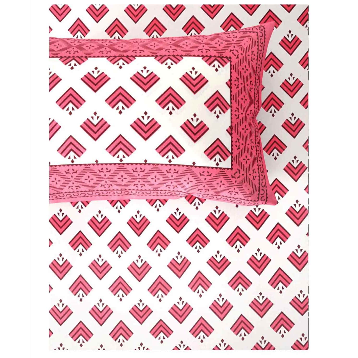 Pure Cotton Double Bedsheet with Pillow Covers - Pink - rear_view