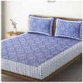 Cotton Double Bedsheet With Pillow Covers Jaipuri Print - Blue and White - photo
