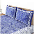 Cotton Double Bedsheet With Pillow Covers Jaipuri Print - Blue and White - front_view