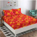 Poly Cotton Double Bedsheet With Pillow Covers Printed - Red - photo