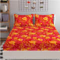 Poly Cotton Double Bedsheet With Pillow Covers Printed - Red - front_view