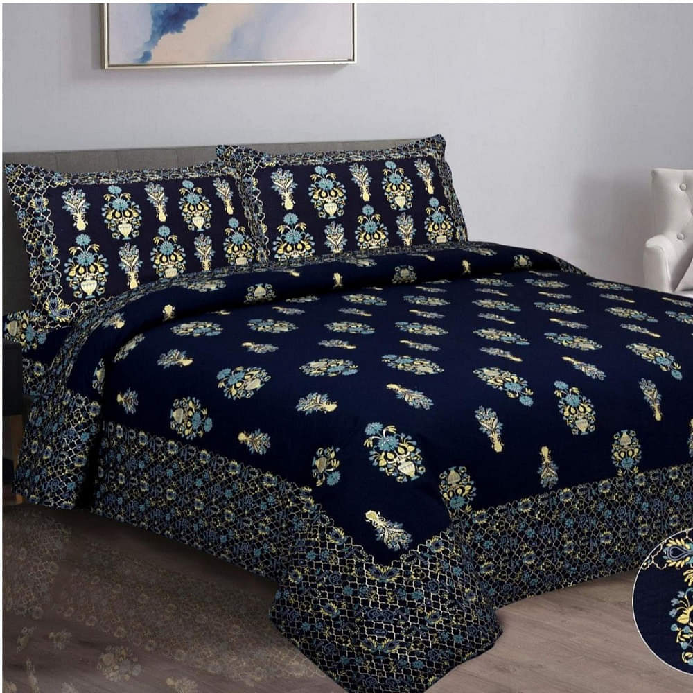 Pure Cotton Double Bedsheet with 2 Pillow Covers - Blue - photo
