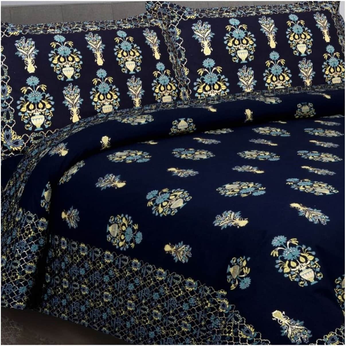Pure Cotton Double Bedsheet with 2 Pillow Covers - Blue - front_view