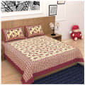 Cotton Double Bed Sheet With Pillow Covers Jaipuri Print - Cream - photo