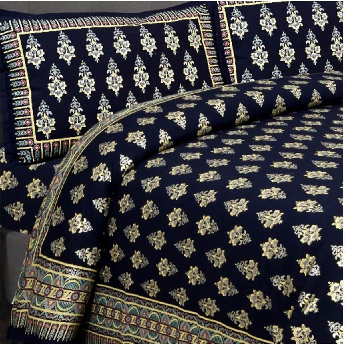 Pure Cotton Double Bedsheet with 2 Pillow Covers - Blue - front_view