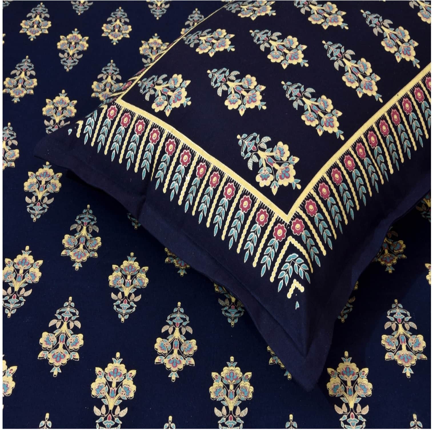Pure Cotton Double Bedsheet with 2 Pillow Covers - Blue - top_view