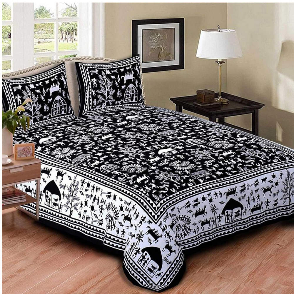 Pure Cotton Double Bedsheet with 2 Pillow Covers - Black - photo