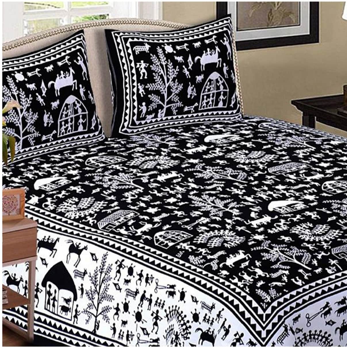 Pure Cotton Double Bedsheet with 2 Pillow Covers - Black - front_view